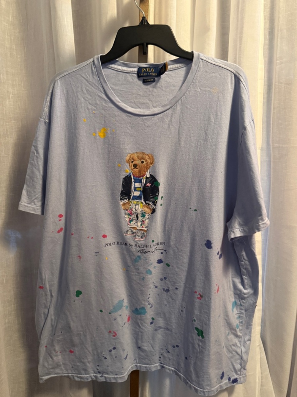 Polo by Ralph Lauren Light Blue Bear Paint-Splatter Tee